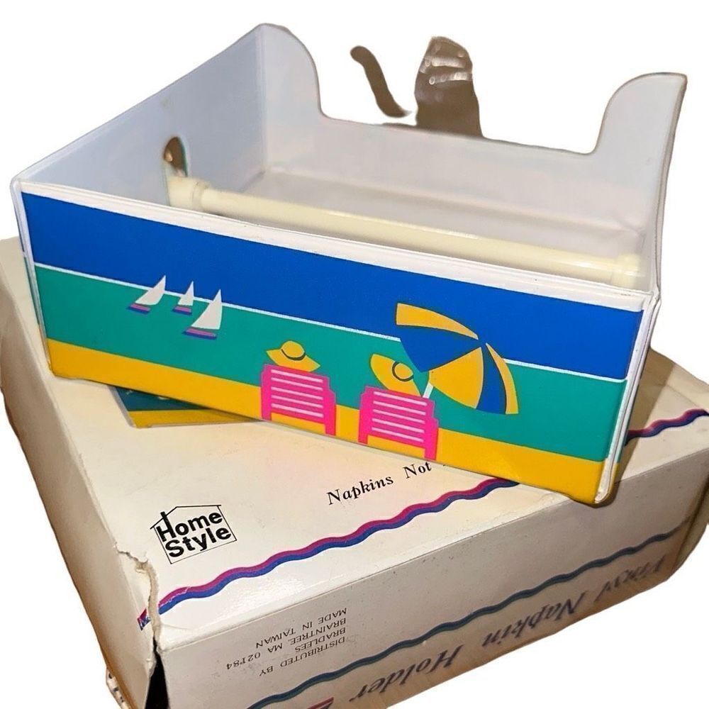 Vintage Vinyl Napkin Holder Beach Sailing Vacation Rare Bradlees
